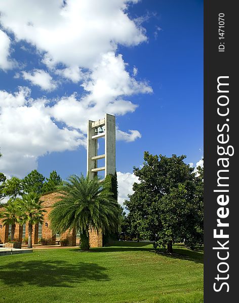 Modern Church bell tower on a beautiful sunny day