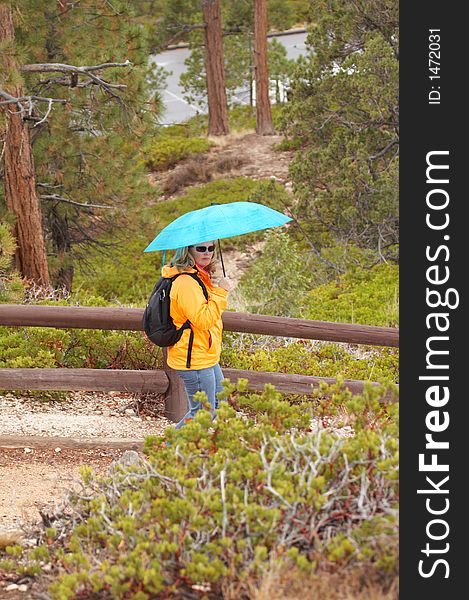 Women with green Umbrella - Bryce Canyon National Park, Utah, USA. Women with green Umbrella - Bryce Canyon National Park, Utah, USA