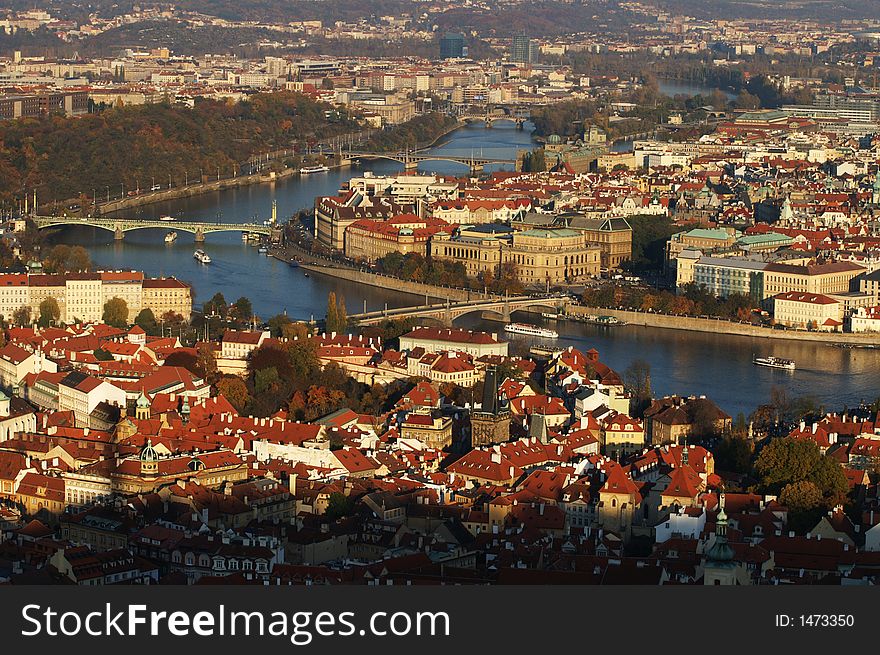 View of Prague and river Vltava, Czech