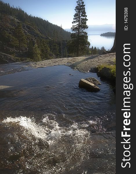 Sunrise at Eagle Falls at Lake Tahoe, Ca. pouring into Emerald Bay