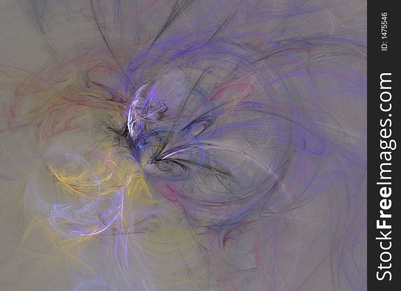 Abstract, grey background with purplish and yellow feathers. Abstract, grey background with purplish and yellow feathers