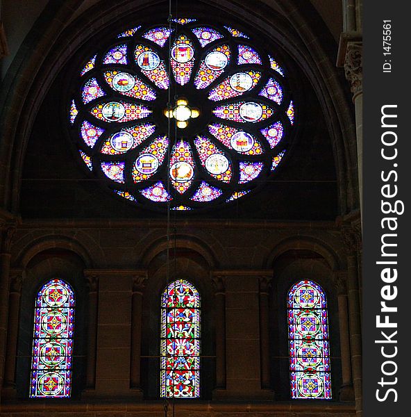 Geneva. Stained-glass Window in st.-Pierre Cathedral. Geneva. Stained-glass Window in st.-Pierre Cathedral