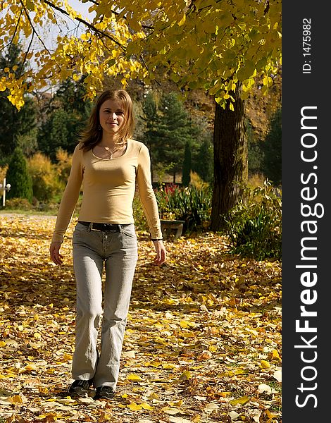 Blonde beauty in autumn nature. Blonde beauty in autumn nature