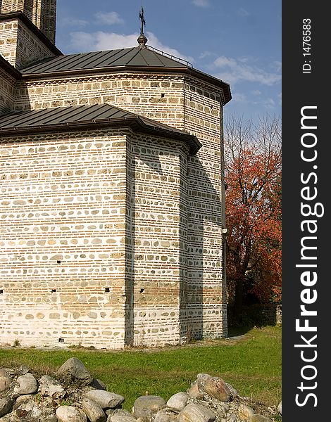 Old hystorical monument stone church walls in Curtea de Arges - Romania. Old hystorical monument stone church walls in Curtea de Arges - Romania