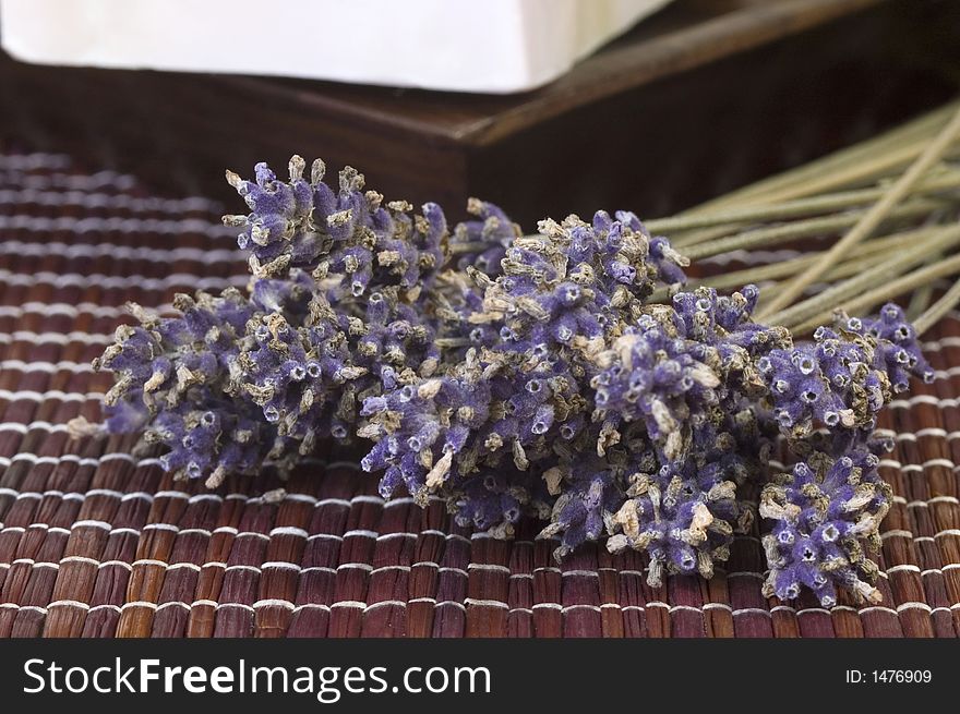 Dried lavender bunch and soap