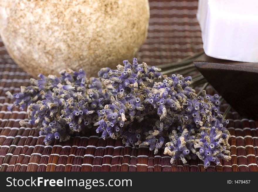 Dried lavender bunch and soap