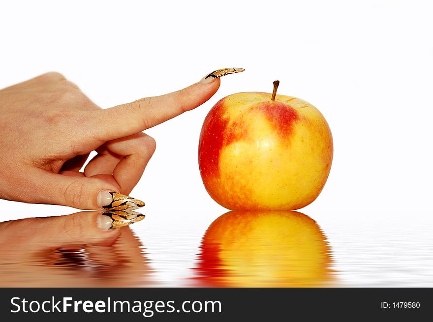 Hand red yellow apple fruit