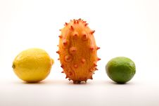 Lemon, Horned Melon And Lime Stock Image Lemon, Horned Melon And Lime Stock Image
