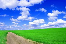 Green Field With Road And Blue Sky. Royalty Free Stock Photo Green Field With Road And Blue Sky. Royalty Free Stock Photo
