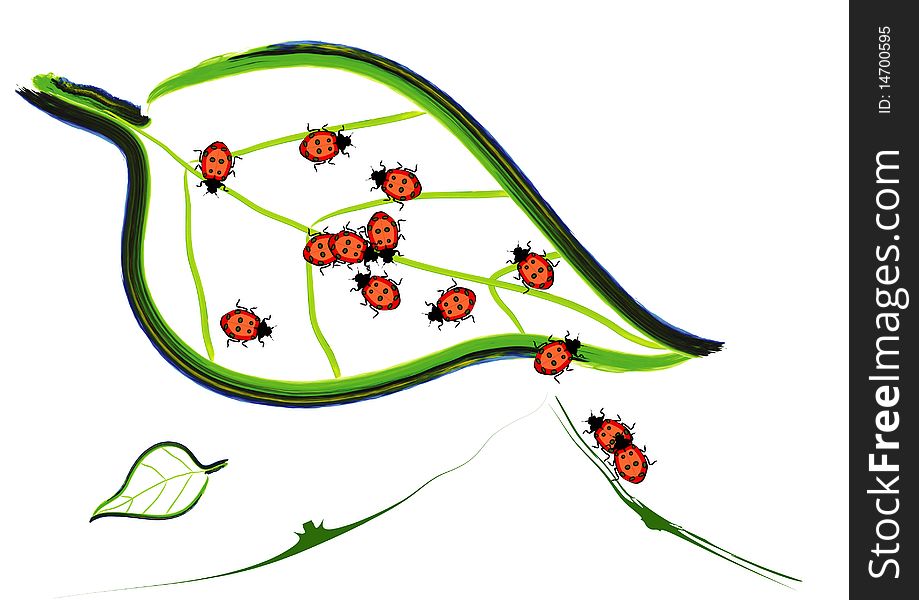 Abstract beetle on leaf, vector image