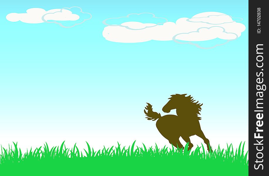 Landscape horse running in the meadow. Landscape horse running in the meadow