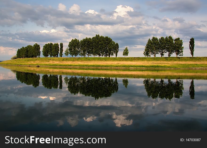 Landscape with river, sunny summer day