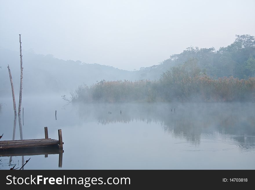 Cloud on lake in national park on morning image. Cloud on lake in national park on morning image