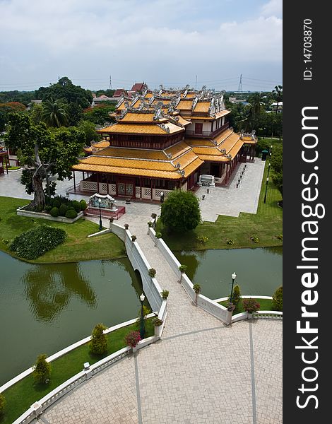 Bird eye view of Phra Thinang Wehart Chamrun, Bang Pa-in Palace