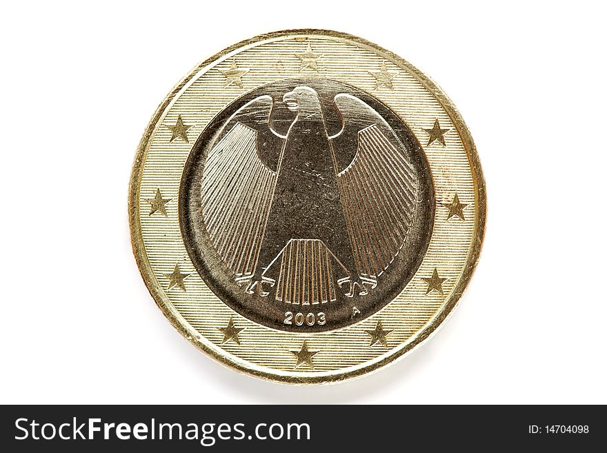 Back of two dollor euro coin isolate on  white background