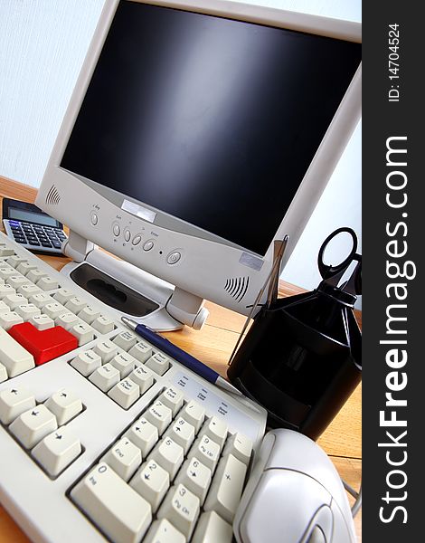 Classic work place - keyboard and monitor at table