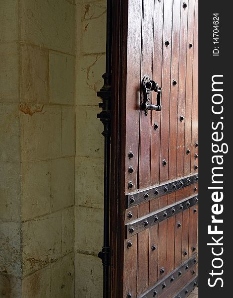 Fragment of a massive wooden church door. Fragment of a massive wooden church door