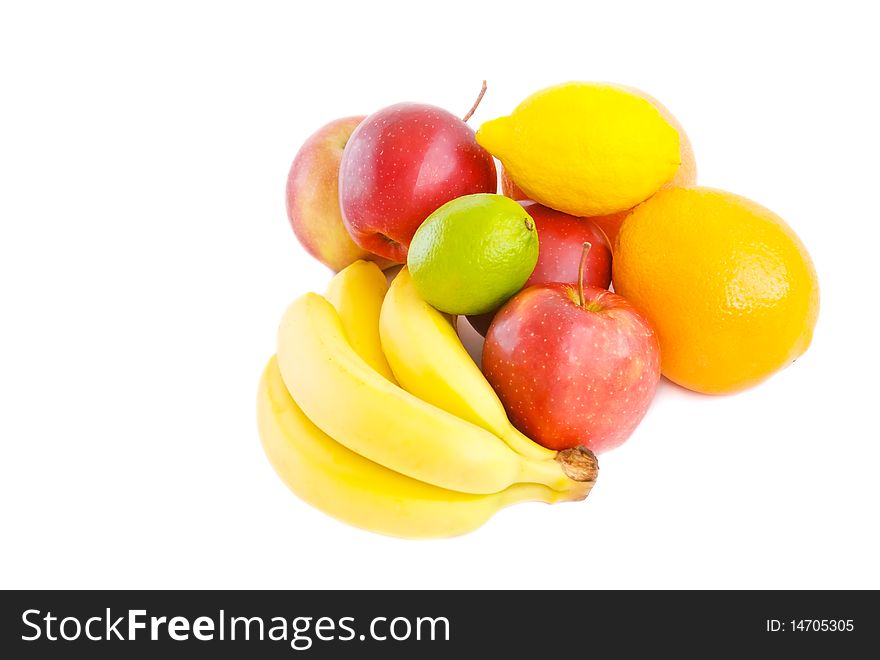 Mixed citrus fruit on a white background