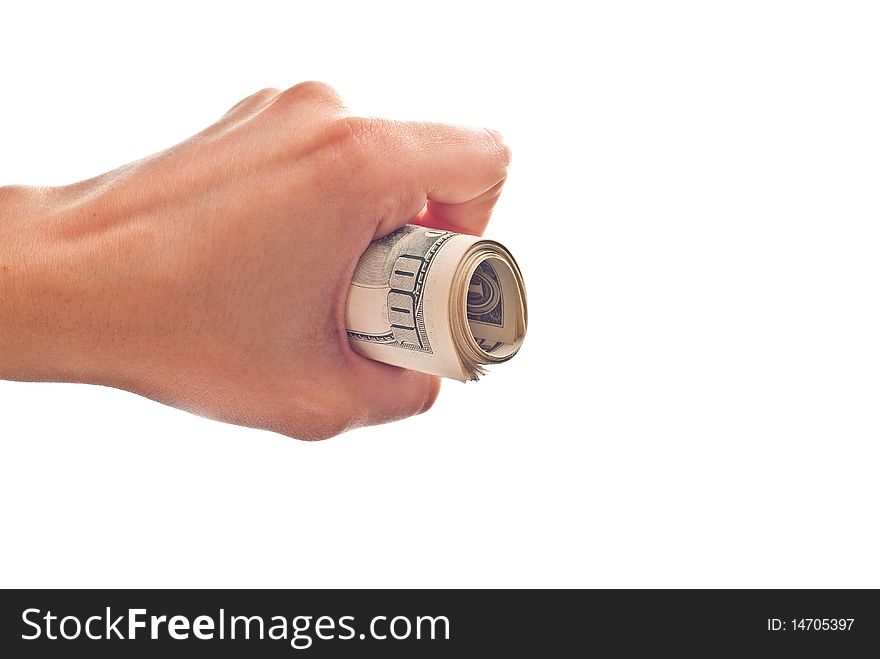 Money in woman's hand isolated on white background. Money in woman's hand isolated on white background