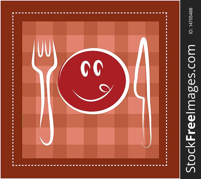 Happy smiley face with fork and knife, template design