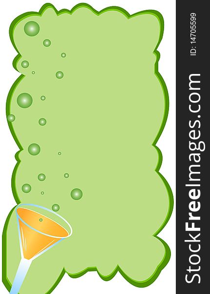 Cup filled with orange juice braved the cool green background bubble