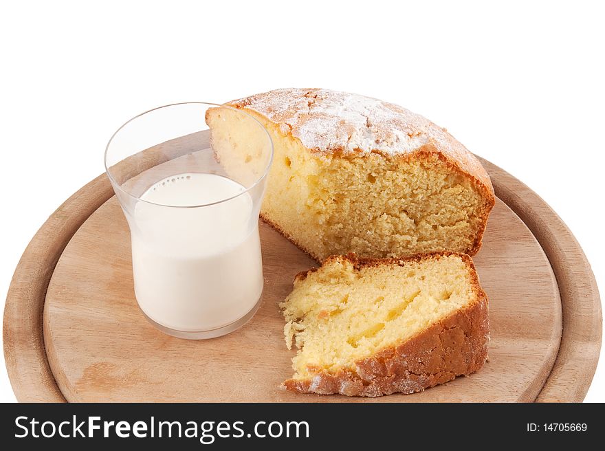 Milk and cacke isolated on white background. Milk and cacke isolated on white background
