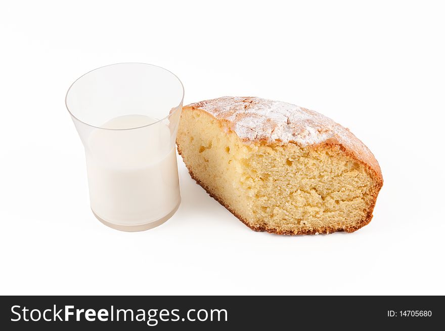 Milk and cacke isolated on white background. Milk and cacke isolated on white background