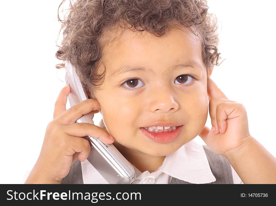 Shot of an adorable little boy on cellphone