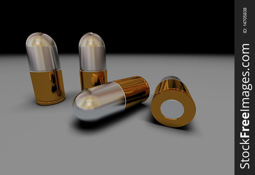 Row of bullets. High quality 3d render.