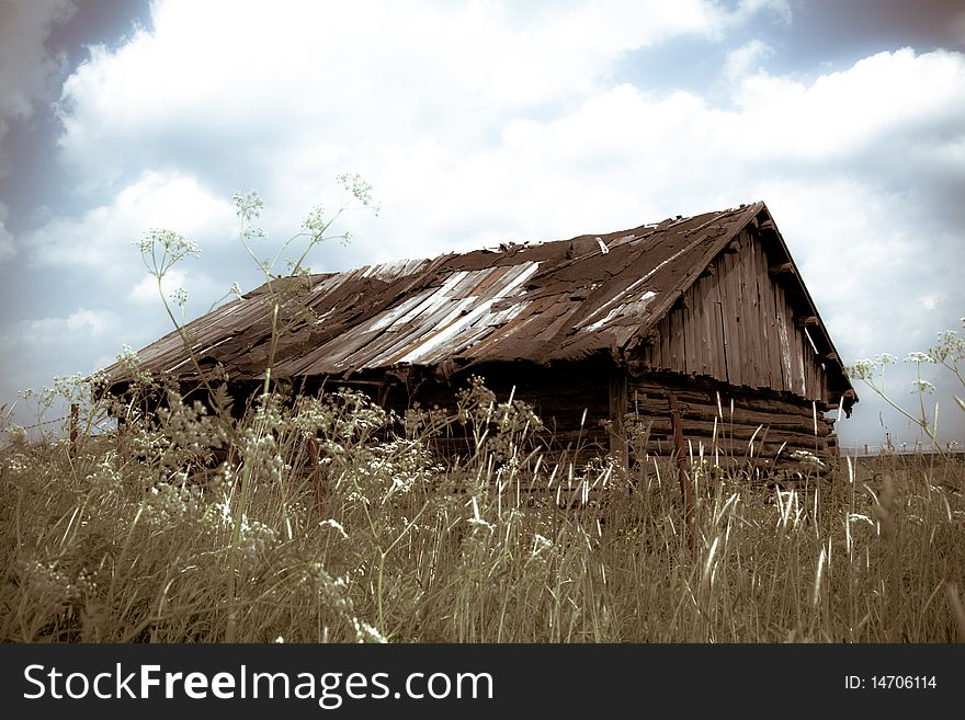 Desolated ruinous home sepia toned