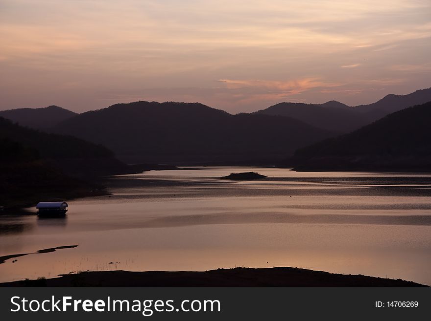 Sunset at a dam in Chiang Mai North of Thailand. Sunset at a dam in Chiang Mai North of Thailand