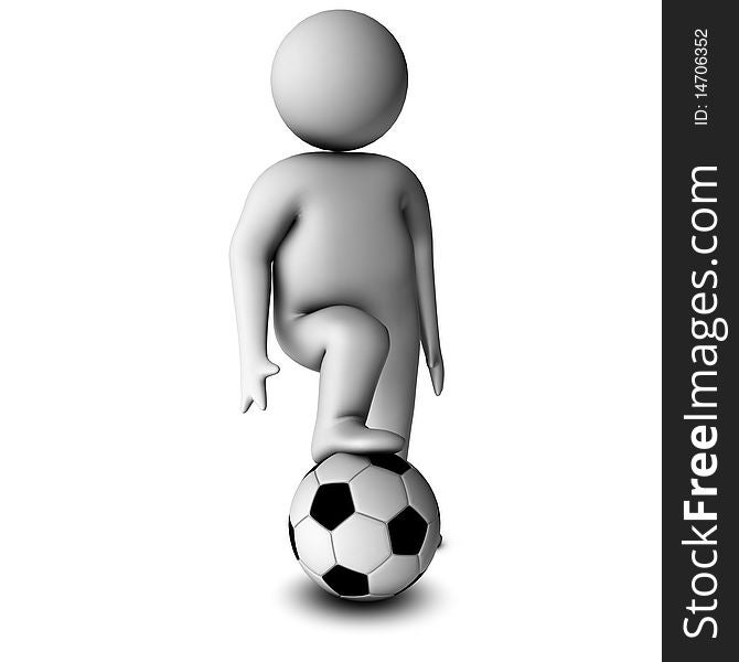 3D man with a football isolated over a white background