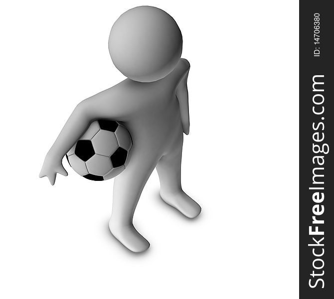 3D man with a football isolated over a white background