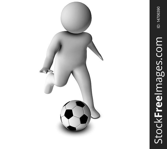 3D man with a football isolated over a white background