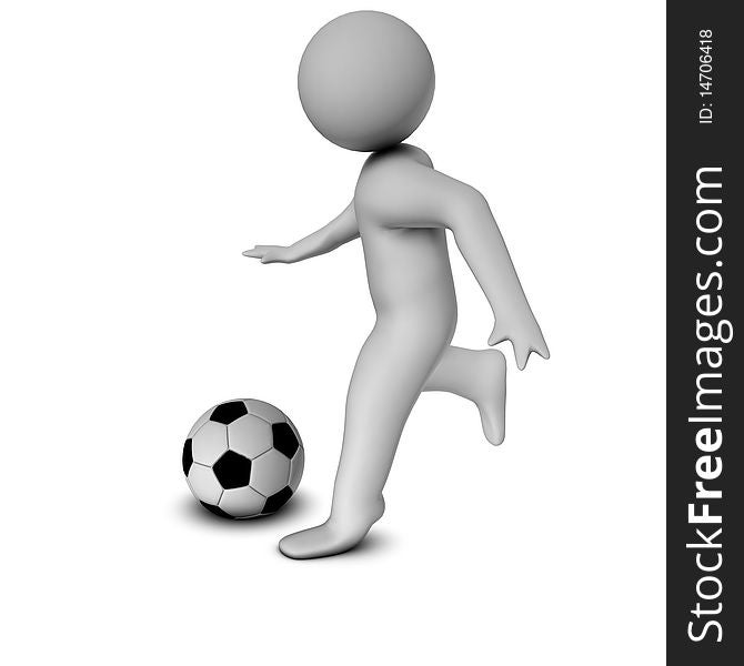 3D man with a football isolated over a white background