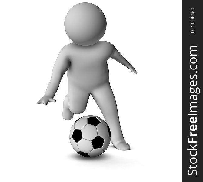 3D man with a football isolated over a white background