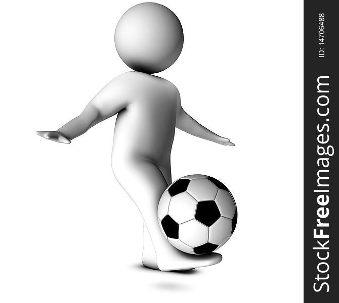 3D man with a football isolated over a white background