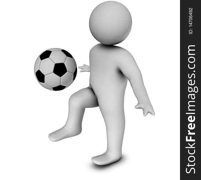 3D man with a football isolated over a white background