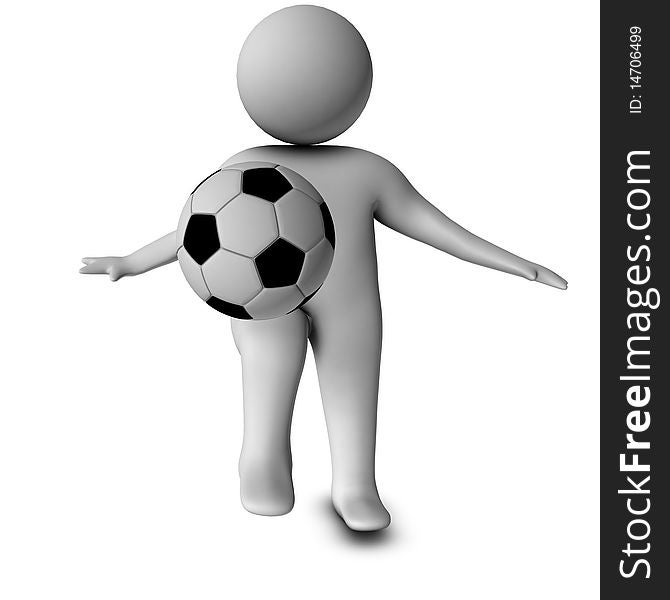 3D man with a football isolated over a white background