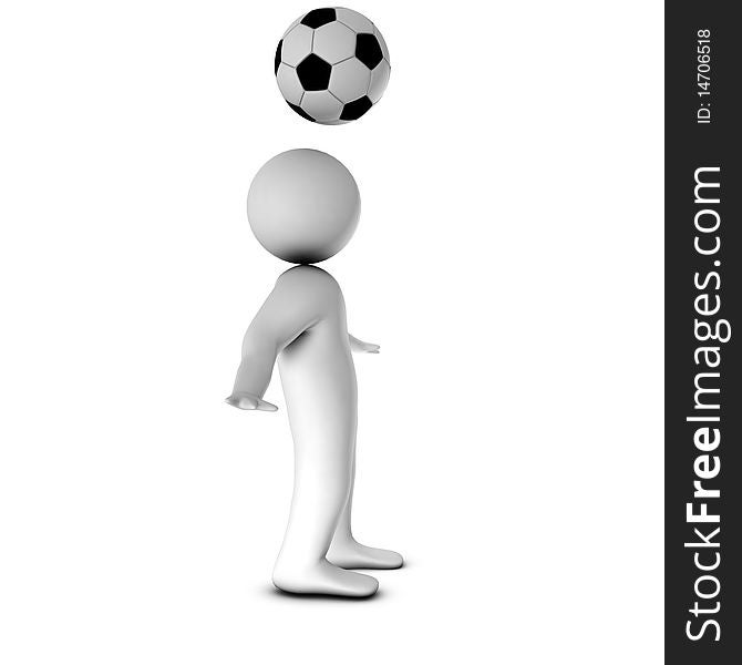 3D man with a football isolated over a white background
