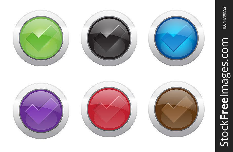 Checkmark button in various color. isolated over white.