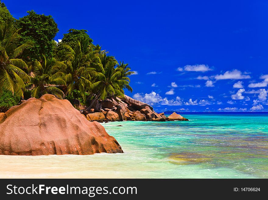 Tropical beach at Seychelles - vacation background