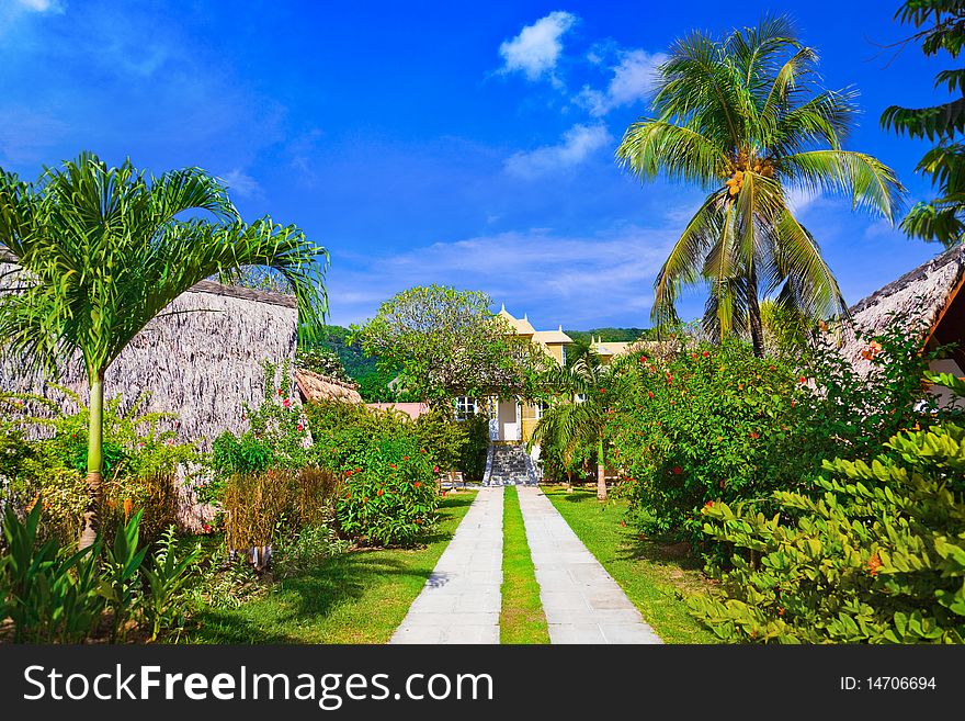 Villa at tropical beach - vacation background