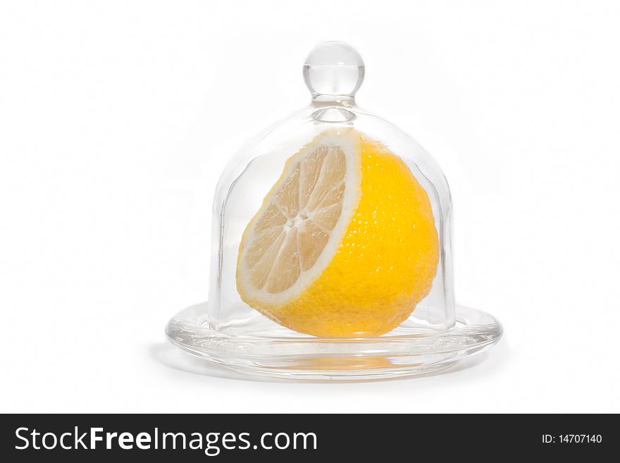 Lemon in the bank on a white background