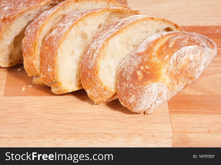 Sliced bread on a cutting board