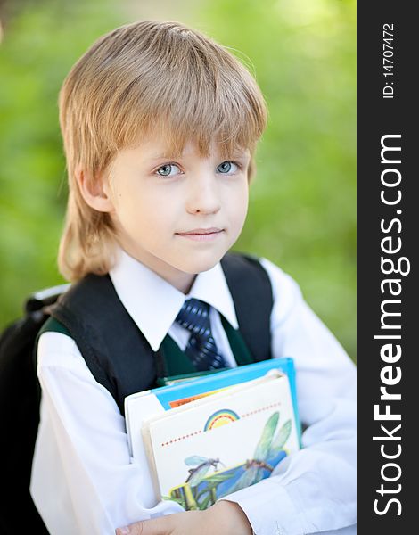 Boy With Books Outdoor