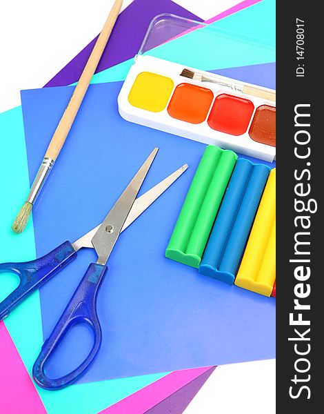 Color paper, scissors and plasticine for creativity. Color paper, scissors and plasticine for creativity