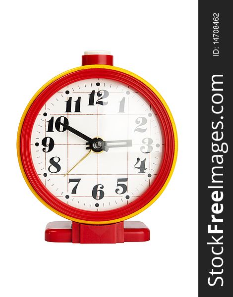 Red alarm clock isolated on the white background