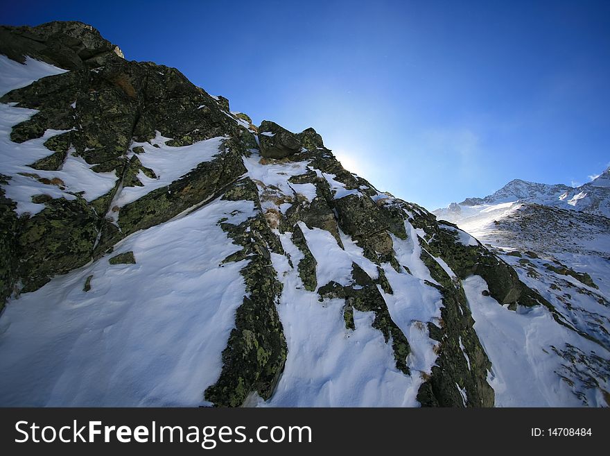 Rock and snow in Switzerland Alps