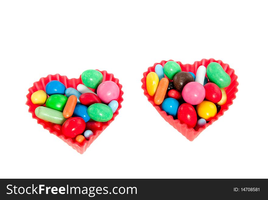 Heart molds filled with candy